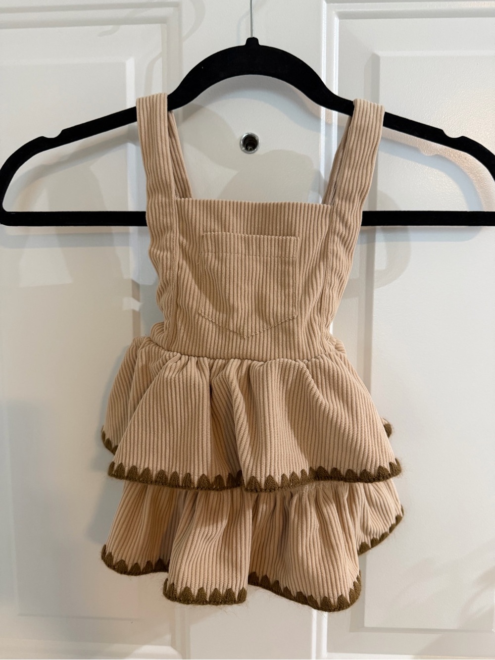 Girls Corduroy Ruffle Overall Dress - Cream
